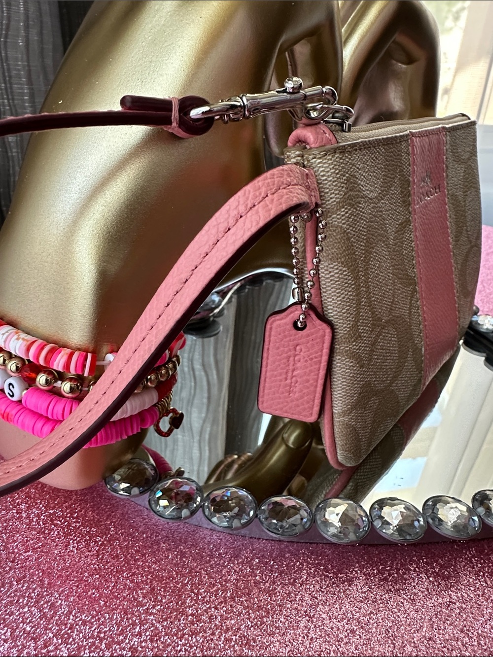 Coach Pink Center-Stripe Signature Canvas Wristlet - Picture 3 of 5